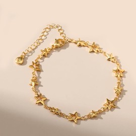 BSTGFTF Star Bracelet for Women 18k Gold Plated with Solid hollow little stars