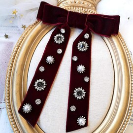 JKQBUX Womens Retro Velvet Ribbon Bow Tie brooch Necktie Rhinestone Preppy Neck Tie Brooch Pin Collar Jewelry for wedding Party