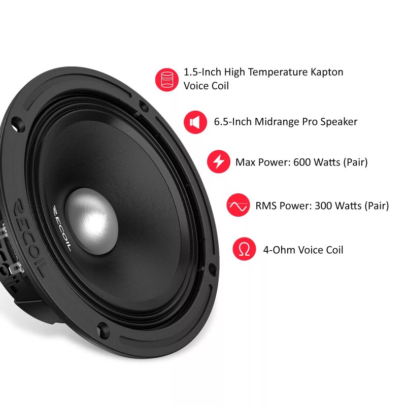 Recoil MS65-4P 6.5-Inch Midrange Pro Audio Car Speakers
