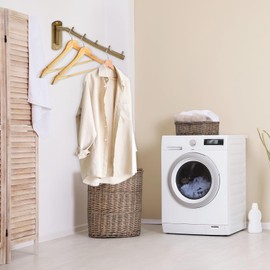 Sumnacon Stainless Steel Clothes Hanger Rack-Wall Mount Garment Hook with Swing Arm, Sturdy Coat Robe Storage Organizer for Laundry Room Bedrooms Clothing Drying Rack with 5 Hooks, Gold