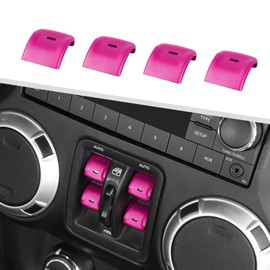 Jimen for JK Window Button Covers, 4PCS Center Console Window Switch Cover Interior Trim Kits Compatible with Jeep Wrangler JK & Unlimited 2012-2018, Aluminum Alloy (Pink)