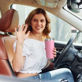 Sivaphe 20 OZ Insulated Tumbler Stainless Steel with Straw and Lids, Travel Coffee Cup Double Wall Vacuum Drinking Glasses for Camping Hiking Pink 550ML