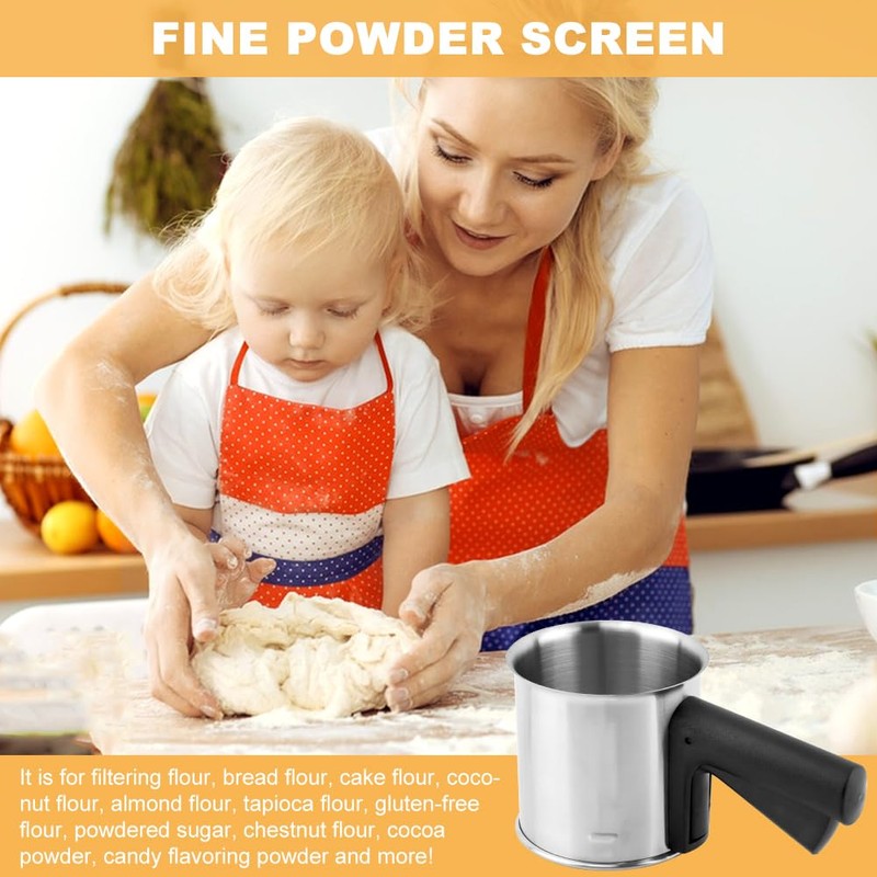 Kitchen Flour Sifter for Baking, 3 Cup Stainless Steel Flour