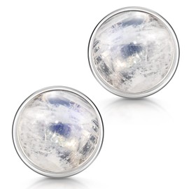 MATERIA by Matthias Wagner Moonstone Earrings Silver 925 Women's Stud Earrings Round, Gemstone