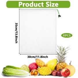 KFSCIP 8 PCS Reusable Produce Bags Mesh, (30 * 35cm) Mesh Bags, Vegetable Bags, See Through Mesh Produce Bags for Storage Fruit Vegetable, Drawstring Produce Bags for Fruit, Vegetable, Toys, Grocery