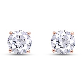 SAVEARTH DIAMONDS 4 Carat Round Cut Lab Created Moissanite Diamond 4-Prong Solitaire Screw Back Stud Earrings In 18K Rose Gold Over Sterling Silver (D Color, VVS1 Clarity, 4.00 Cttw)