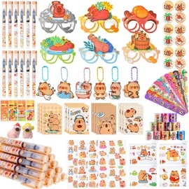 Sliner 146 Pcs Capybara Party Favors Capybara Party Supplies Stationery Set with Gel Pen Pencil Case Keychain Blind Boxes Brooch Slap Bracelet for Back to School Birthday Goodie Bag Stuffers