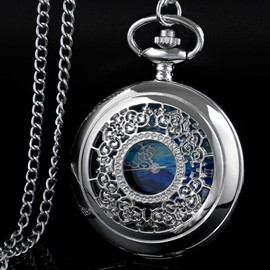 Tiong Van Gogh Starry Night Moon Hollow Silver Case Quartz Pocket Watch Roman Numerals Retro Watches Art Souvenir Gift for Men Women