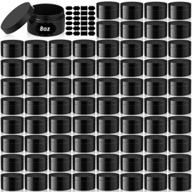 Dandat 72 Pcs 8 oz Plastic Jars with Lid and Label PET Cosmetic Containers Leak Proof Empty Cosmetic Jars Refillable Storage Travel Containers for Lotion Cream Gel Powder (Black)