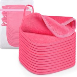 KPX Paquete de 12 toallitas desmaquillantes reutilizables de 15 x 15 cm, toallitas para lavar la cara, discos desmaquillantes y limpiador facial cosmético (rosa)