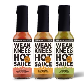 Weak Knees Hot Sauce Sampler Gift Box, Set of Three (3) Apple, Peach, and Strawberry Hot Sauces with Recipes and Gift Packaging, Hot Sauce Gifts for Men, Foodie Gifts, Hot Sauce Variety Pack