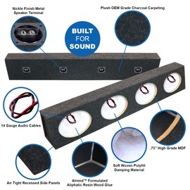Atrend Bbox Quad 6x9 Unloaded Sealed Speaker Box, Premium MDF Angled Enclosure for Four 6x9 Speakers w/ Pre-Wired Leads & Polyfill, Custom DIY Car Audio for Truck/SUV