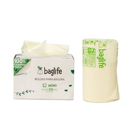 Baglife, Bolsa para Basura Mini 17X18" Pulg (43x45 cms) 100% Compostable, certificada, 50 pzas