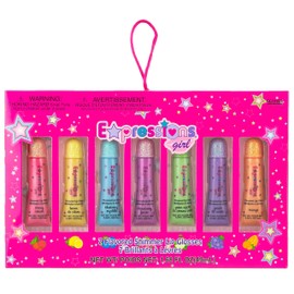 Expressions -7pc Flavored Shimmer Lip Gloss for Girls, Kids Lip Gloss Set .Moisturizing Shimmer Lipgloss Party Shinning and Long Lasting Waterproof Colorful Lip Gloss For Women and Girls