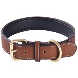Genuine Leather Padded Dog Collar Comfortable Strong Soft Collars Best for Small Medium and Large Breed Dogs （Brown）(S)