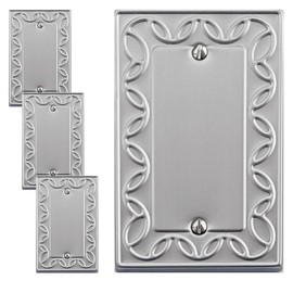 OKAWYC Single Blank Light Switch Cover NovaBloom Metal Wall Plate, 4-Pack Brushed Nickel 1 Gang, Light Switch Cover Outlet Cover Decorative Wallplate, Durable