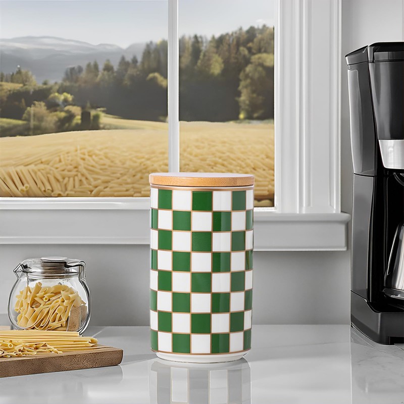 XYQXYQ Kitchen Countertop Ceramic Checkered Canisters,Black And White Food Storage