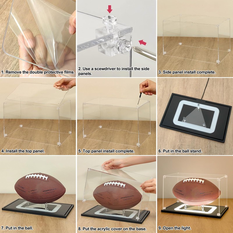 NONEMEY Football Display Case with Light, UV Protected Acrylic Football