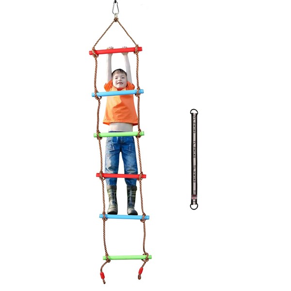 RedSwing 6.6 Ft Rope Ladder for Kids, Climbing Ladder for Swing Set, Hanging Rope Ladder with 1 Strap, Great for Play Set, Outdoor, Tree House, Playground, Ninja Slackline