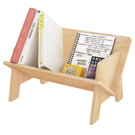 RekRang Wooden Tabletop Bookshelf Titled Desktop Bookshelf Cookbook Shelf,Small Bookcases for Magazine Books CDs,Book Rack Desk Book Organizer in Living Room/Office/Bedroom (Burlywood)
