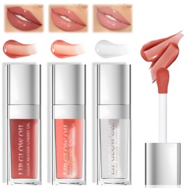 Lip Gloss Brillo De Labios, 3 Pcs Aceites Para Labios Lip Glow Oil Gloss Hidratante, Brillo de labios para una apariencia 3D, Hidratación Duradera, Aceite de brillo para labios nutritivo no pegajoso