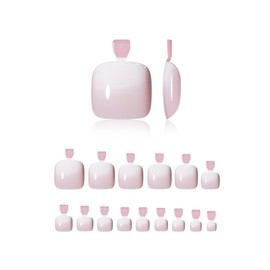 MRSCOL Press on Toenails Short,Ombre Pink Toenail Press ons Square for Women,Fit Perfectly Press on Toe Nails with Glue, Fake Toenails Short Reusable 30pcs Nail Kit with Glue