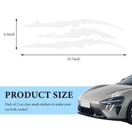YTFRL 2 PCS Car Claw Mark Stickers, Monster Claw Headlight Decals Waterproof Vinyl Sticker, Stripes Scratch Marks Exterior Decoration for Sports Car SUV Pickup Truck Hood Window (White)