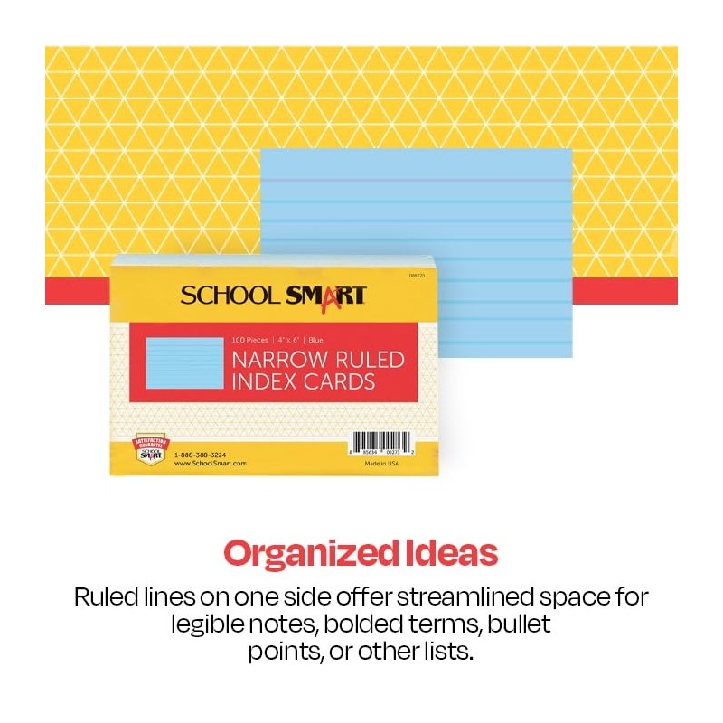 School Smart Ruled Index Card, 4 x 6 Inches, Blue,