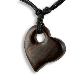 Island Piercings N283 Handmade Wooden Heart Pendant Necklace Adjustable Length, Wood, No Gemstone
