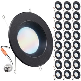 Sunco 24 Pack 5CCT Black LED Recessed Lighting 6 Inch, 2700K/3000K/3500K/4000K/5000K Selectable, Dimmable Can Lights, Baffle Trim, 13W=120W, 965 LM, Damp Rated, Retrofit Installation - UL Listed