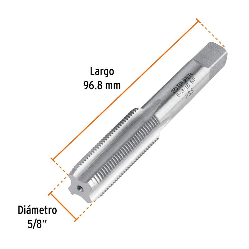 Truper MT-5/8X18, Machuelo semicónico 5/8" x 18 NF, Paquete con