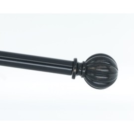 Meriville 1-Inch Diameter Single Window Treatment Curtain Rod, Fluted Ball Finial, 48-inch to 84-inch Adjustable, Black