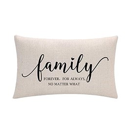 Home Quotes Lumber Decorative Pillowcases “Family Forever For Always No Matter What” Farmhouse Throw Pillow Cover 12 x 20 Inch Rustic Family Words Country Decor for Sofa/Couch/Porch
