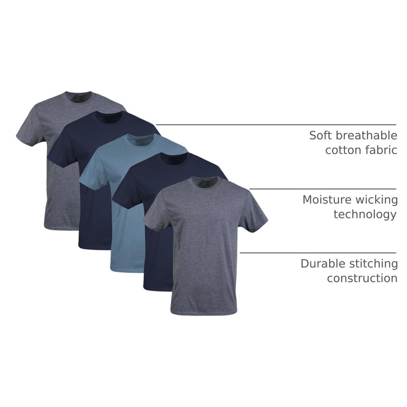 Gildan Men's Crew T-Shirts, Multipack, Style G1100, Navy/Heather Navy/Indigo Blue