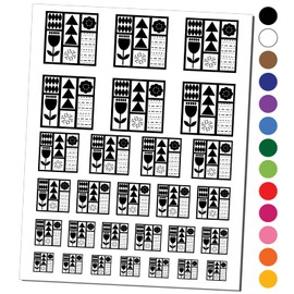 Mod Design Flowers Triangles Leaves Temporary Tattoo Water Resistant Fake Body Art Set Collection - Black (One Sheet)