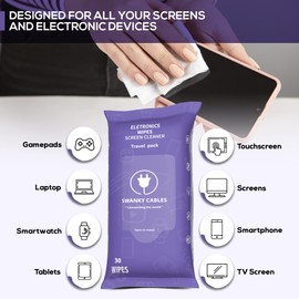 Swanky Cables Screen Cleaner Wipes: Electronic Wipes for Screens - Computer Screen Wipes for Lens, Phone, Tv Screen and Monitor Cleaning - Tech Wipes & Microfiber Cloth (120 Count, Soft Wipes)