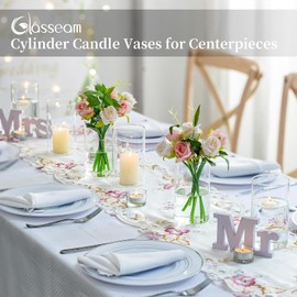Glasseam Glass Cylinder Vases for Centerpieces, Small Clear Flower Vase Set of 12, Modern Floating Candle Vases Decor, Decorative Hurricane Candle Holders for Wedding Dining Table Decorations, 6in