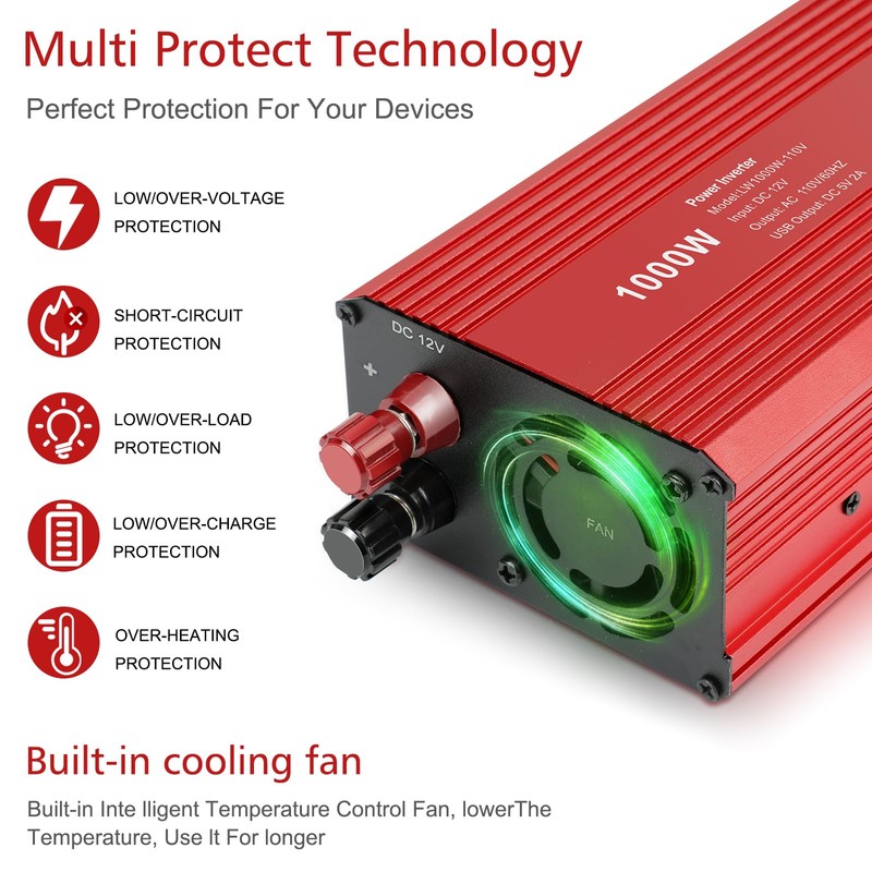 Fancy Buying 1000W/2000W(Peak) Power Inverter for Vehicles, DC 12V to