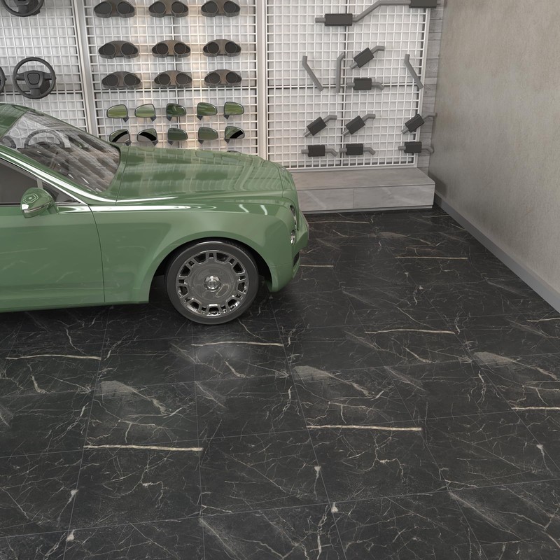 VEELIKE 24 Pack Peel and Stick Floor Tile Black Marble