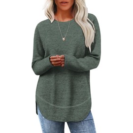 SAMPEEL Long Sleeve Shirts for Women Tunic Tops for Women Loose Fit Dressy Crew Neck Ugly Christmas Sweaters 2025 Green L