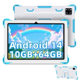 2024 Children's Tablet 10 Inch Android 14 Octa-Core, 10 GB RAM + 64 GB ROM (TF 1TB), Parental Control, Children's Educational IWawa App, with Anti-Fall Protective Case, Gift for Children, Blue, Pink