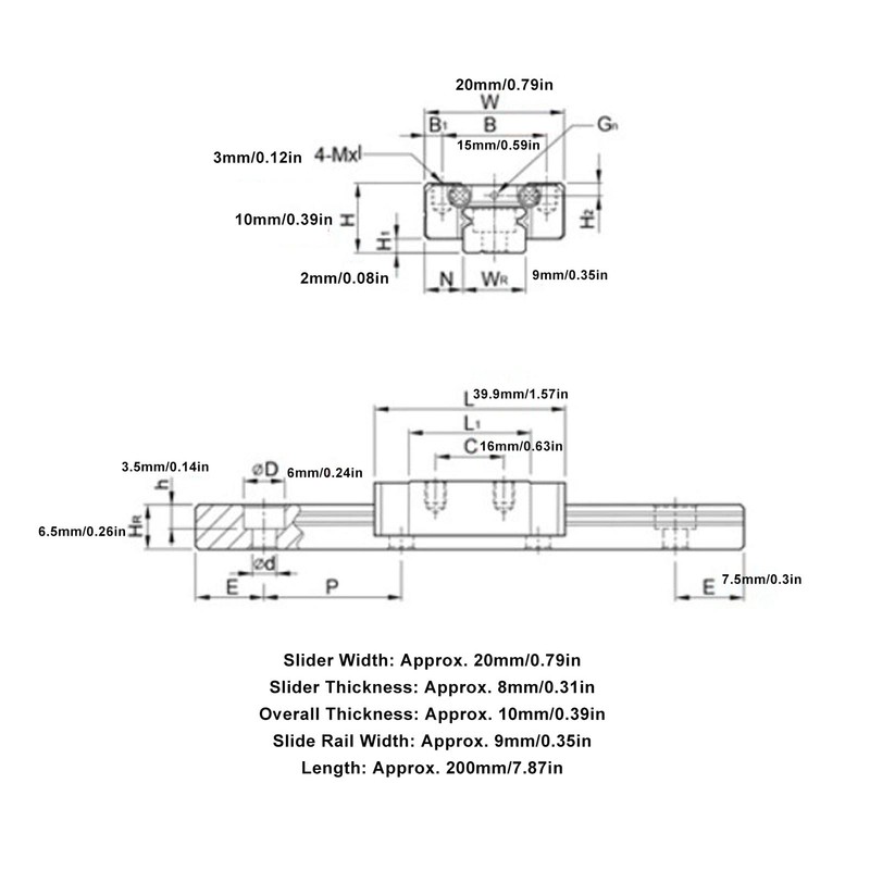 Linear Rail Guide, 200MM MGN9H Linear Guide Rail Slide, Linear