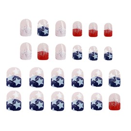 Flag Fake Nails,Short Square 4th Of July Cute Stick- Nails - 4th July Cute Nails, Stars And Stripes Designs, Short Square False Nails For Wedding, Prom, Dating