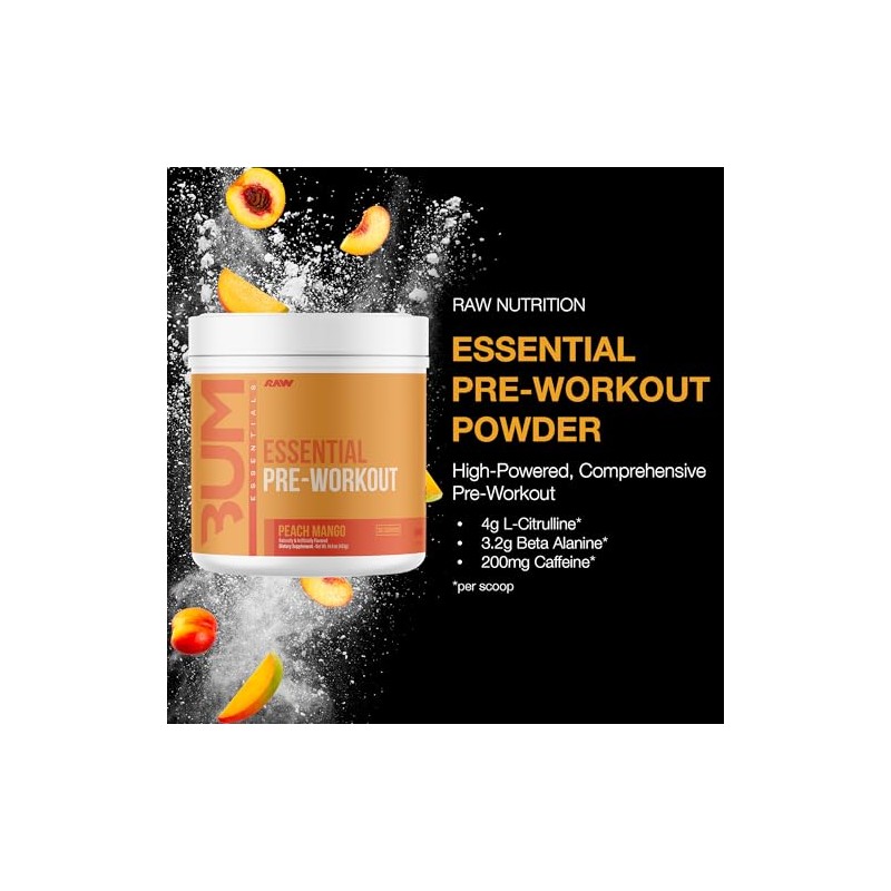 Raw cbum essential pre workout pre entrenamiento 30 servicios sabor