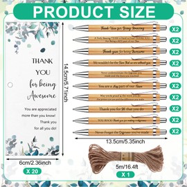 PIAOPIAONIU 20 Sets Employee Appreciation Gifts Include Thank You Wood Bamboo Quote Ballpoint Pens Inspirational Bookmark Cards with Twine for Teacher Office Staff Coworker Colleague