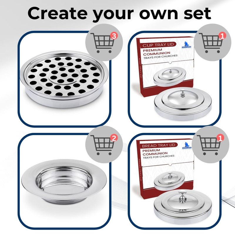 Steadfast Selections (Cup Tray) Silver Premium Communion Trays for Churches