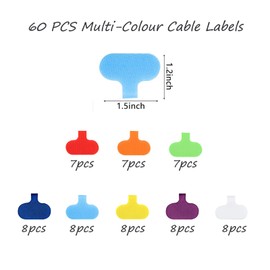 ZYNERY Multi-Colour Write On Cord Labels - 60 Pcs, Reusable Cable Tags for PC Computer Wire Cord Management and Identification