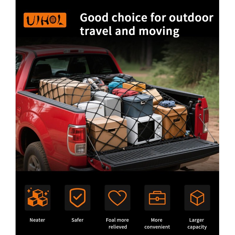 Cargo Net for Pickup, Boot Net, Car, Double Stretchy Truck