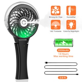 Portable Handheld Misting Fan, 3000mAh Rechargeable Mist Fan- Up to 10h Cooling & 1h Misting, Battery Operated Spray Fan for Travel, Home Office, Camping, Outdoors