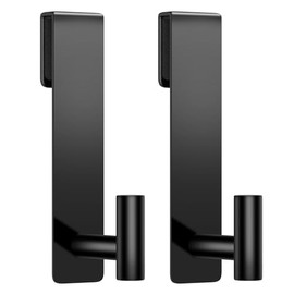 VINHOLD Shower Door Hooks, Heavy Duty Rack Hooks for Robe, Stainless Steel Towel Hooks for Bathroom, Fits Frameless Glass Shower Doors up to 3/8" (10mm) Thick (Black, 2 Pack)